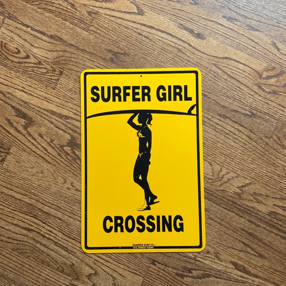 Surfer girl crossing sign home decor